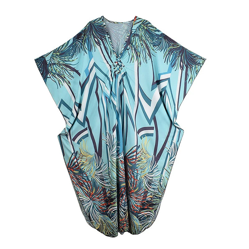 XITAO Print Batwing Sleeve Dress Casual A-line Personality Loose Fitting V-neck Full Sleeve New Summer Female Dress GJ1150
