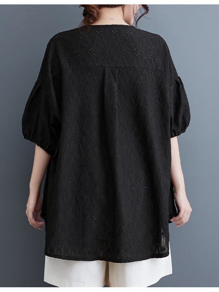 XITAO Asymmetric Button Shirt Casual V-neck Loose Fitting Chinese Style Half Sleeve Simple Single Breasted Women Blouse ZMY1105