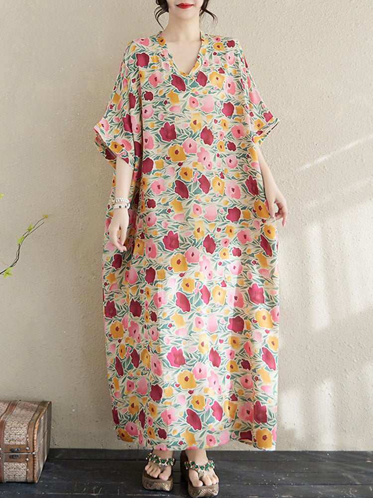 XITAO Print Flower Half Sleeve V-neck Dress Casual Personality Slimming A-line Elegant Sweet Summer Women Dress ZMY1007