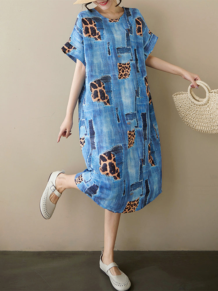 XITAO Print O-neck Short Sleeve Dress A-line Pullover Casual Loose Fitting Comfortable Summer Female Dress ZMY1120