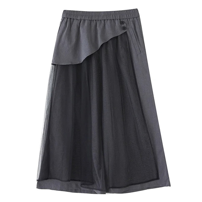 XITAO Mesh Casual Wide Legs Pant Loose Fitting Slim Elastic Waist Slim Patchwork Solid Color Fashion Spring Female Pant ZMY1342