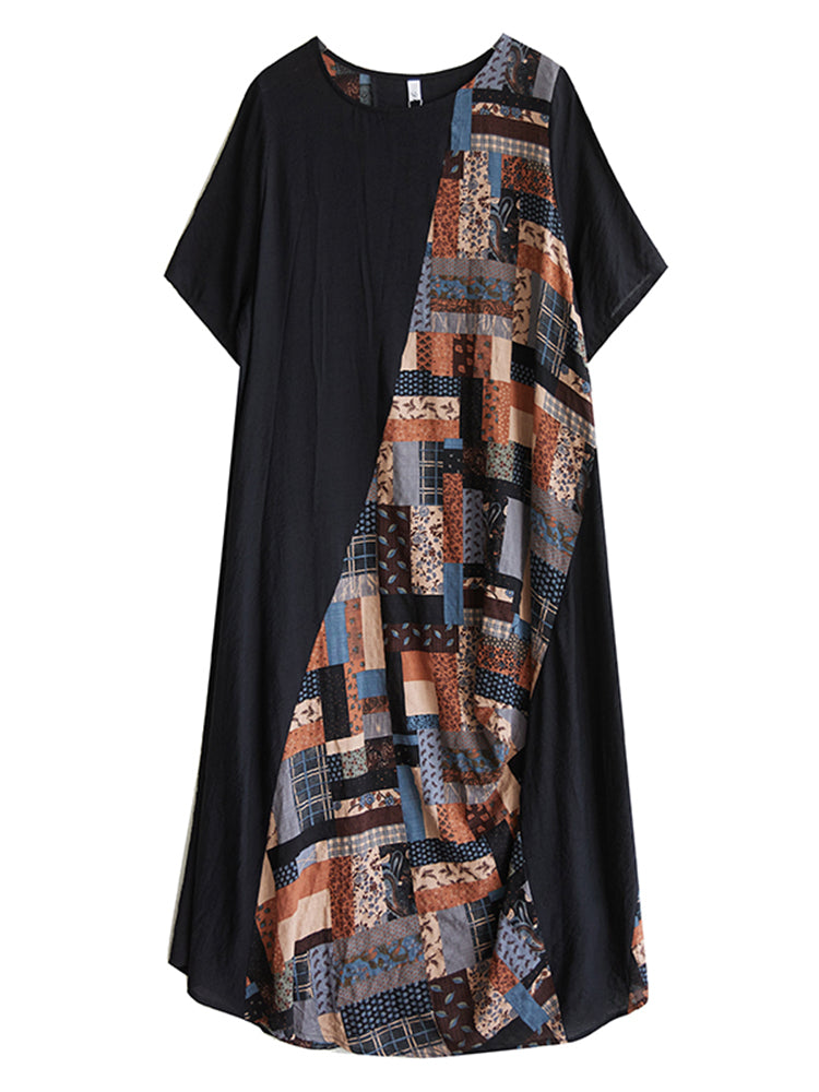 XITAO Asymmetrical Patchwork Dress O-neck Print A-line Half Sleeve Comfortable Pullover Summer Women Dress ZMY1130
