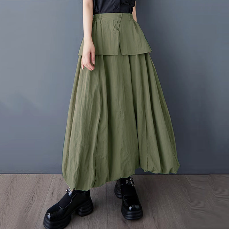 XITAO Bud Button False Two Pieces Skirt Casual Solid Color Elastic Waist Loose Fitting A-line New Summer Women Skirt ZMY1192