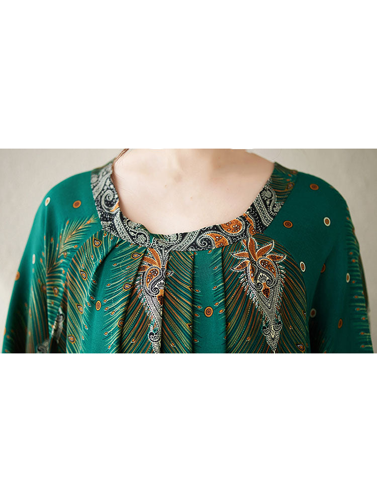 XITAO Print Folds Half Sleeve Dress Casual Loose Fitting O-neck Chinese Style A-line Comfortable Summer Women Dress ZMY1103