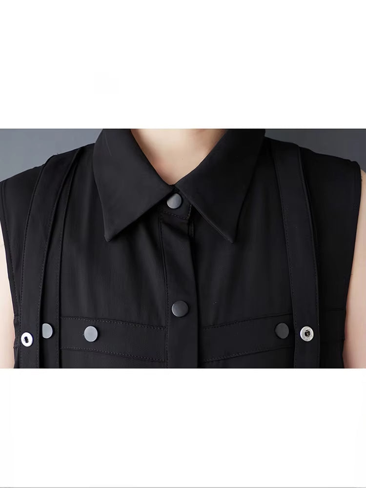 XITAO Single Breasted Sleeveless Dress Turn-down Collar Casual New Arrival Button Ribbon New Arrival Summer Women Dress ZMY1046