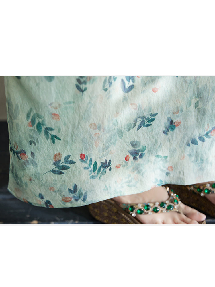 XITAO Floral Print Half Sleeve Dress Casual Fitting Vintage A-line Versatile Loose and Comfortable Thin Summer Dress ZMY1004