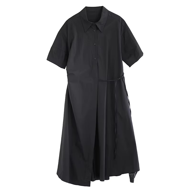 XITAO Loose Folds Vintage Shirt Dress Casual Patchwork Solid Color Temperament Slimming Women Simple Sweet Dress ZMY1068
