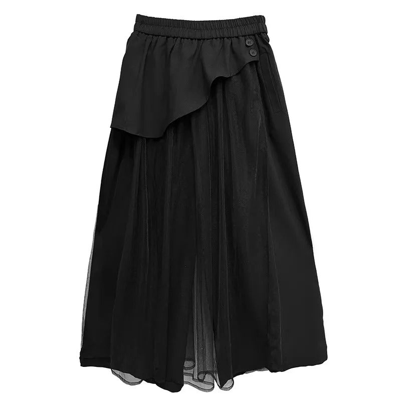 XITAO Mesh Casual Wide Legs Pant Loose Fitting Slim Elastic Waist Slim Patchwork Solid Color Fashion Spring Female Pant ZMY1342