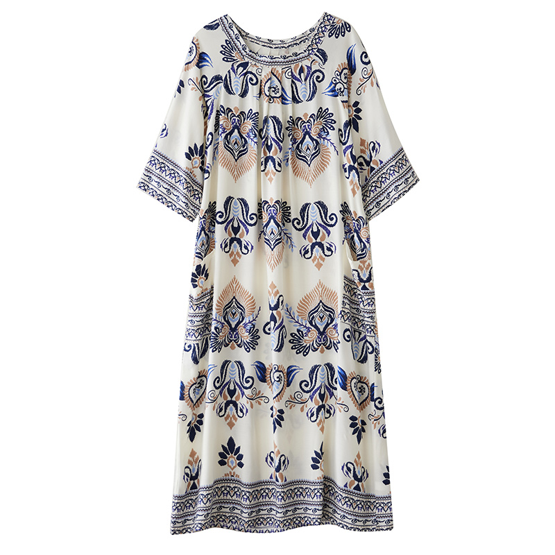 XITAO Print Half Sleeve Dress Casual A-line O-neck Simple Pullover Ethnic Style Personality Loose Fitting Women Dress ZMY1097