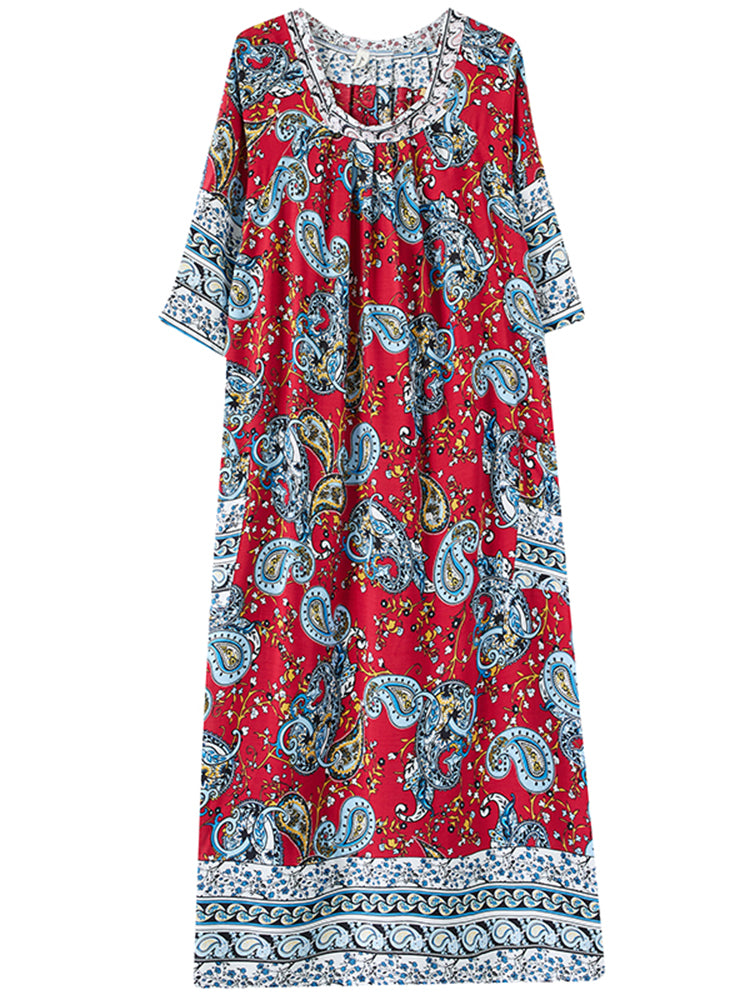 XITAO Pleated Print O-neck Dress Loose Fitting A-line Half Sleeve Long Style Pullover Summer Women Dress ZMY1099