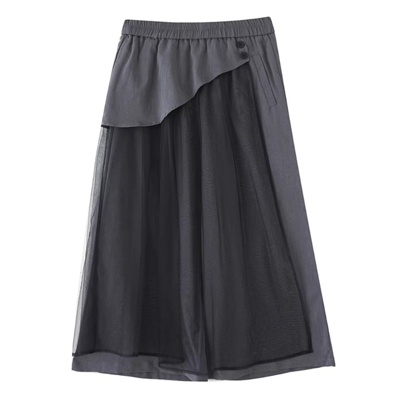 XITAO Patchwork Mesh Elastic Waist Female Pant Casual Loose Fitting New Arrival Wide Legs Fashion Summer Women Pant ZMY1321