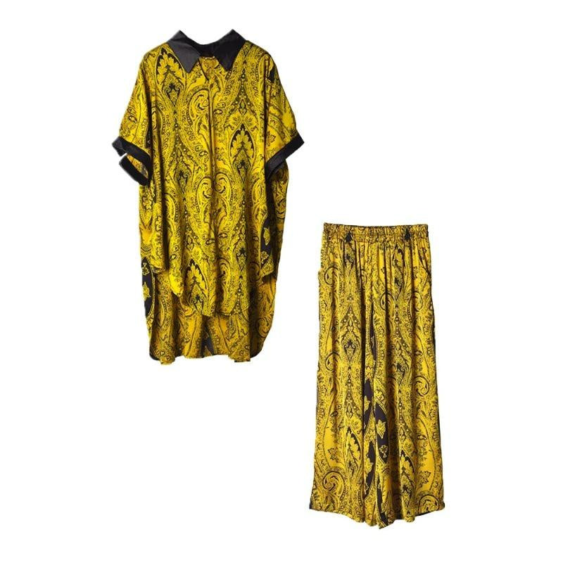 XITAO Loose Print Two Piece Yellow Sets Women Female Asymmetric 2023 Summer New Arrival Casual Fashion Two Piece Set WLD11383