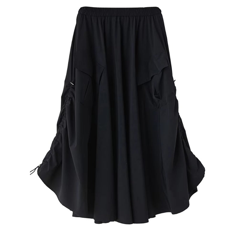 XITAO Pocket Drawstring Loose Skirts Solid Color Elastic Waist Casual All-match Slimming Patchwork Summer Woman Skirts ZMY1297