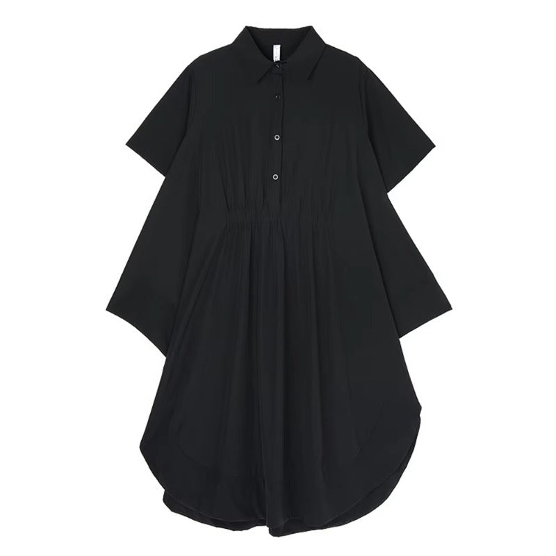 XITAO Asymmetrical Solid Color Patchwork Side Slit Dress Turn-down Collar Loose Casual Simple Slim Summer Woman Dress ZMY1302