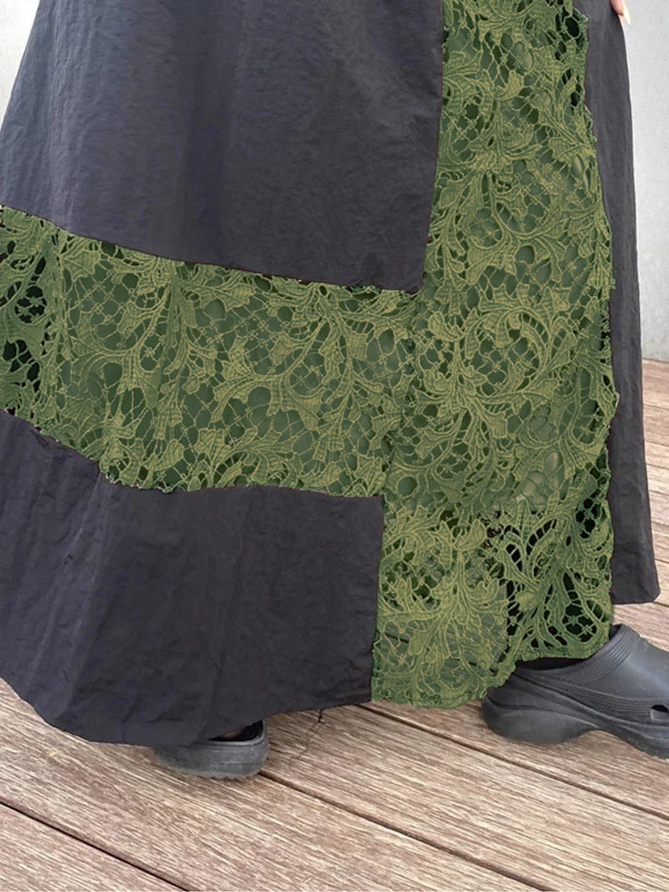 XITAO Contrast Color Lace Patchwork Skirt Loose Fashion Casual Women Summer New All-match A-line Skirt Street Trendy WLD20250