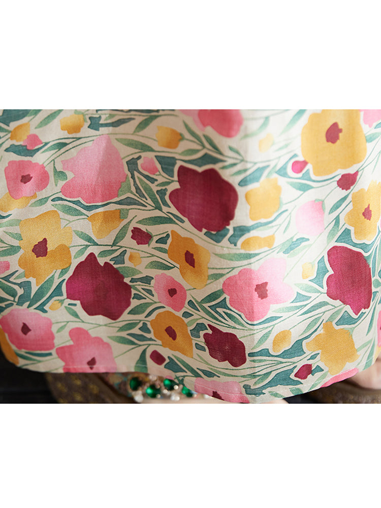 XITAO Print Flower Half Sleeve V-neck Dress Casual Personality Slimming A-line Elegant Sweet Summer Women Dress ZMY1007