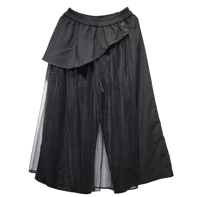 XITAO Patchwork Mesh Elastic Waist Female Pant Casual Loose Fitting A-line New Arrival Solid Color Summer Women Pant ZMY1343