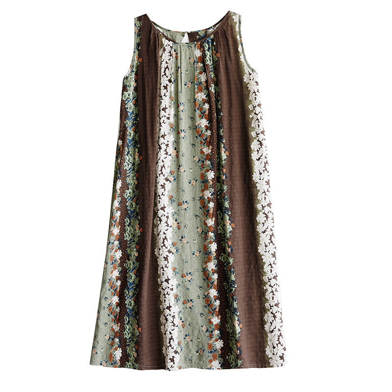 XITAO Print Contrast Color Dress Casual Loose A-line O-neck Sleeveless Long Style Comfortable Fitting Summer Women Dress ZMY1092