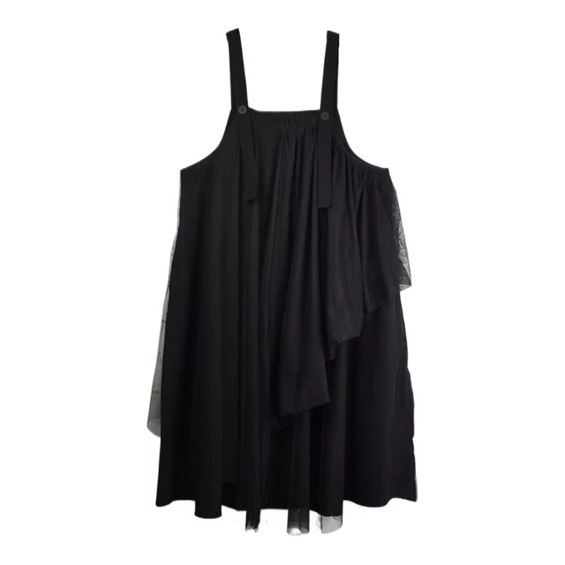 XITAO Gauze Irregular Solid Color Straps Dress Patchwork Turn-down Collar Sleeveless Casual Slimming Summer Woman Dress ZMY1295