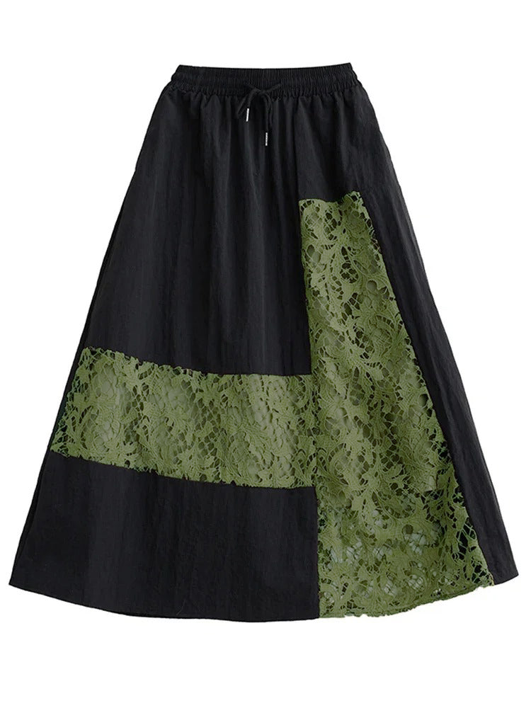 XITAO Contrast Color Lace Patchwork Skirt Loose Fashion Casual Women Summer New All-match A-line Skirt Street Trendy WLD20250