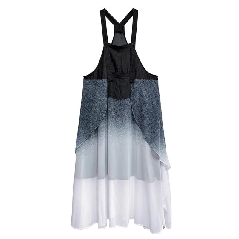 XITAO Patchwork Pocket Sleeveless Dress Loose Casual Gradient Slimming Personality Square Collar Summer Woman Dress ZMY1348