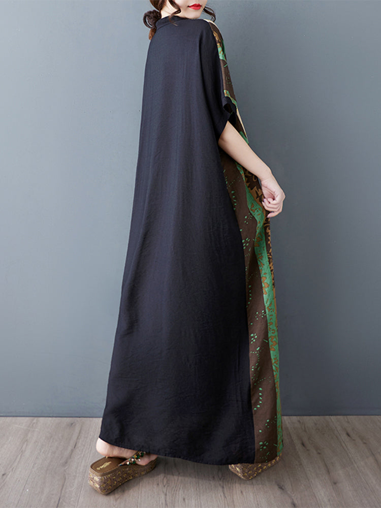 XITAO Contrast Color Patchwork Dress Casual Pocket Half Sleeve Loose V-neck Thin Summer Fitting Women Dress ZMY1014