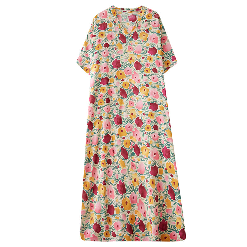 XITAO Print Flower Half Sleeve V-neck Dress Casual Personality Slimming A-line Elegant Sweet Summer Women Dress ZMY1007
