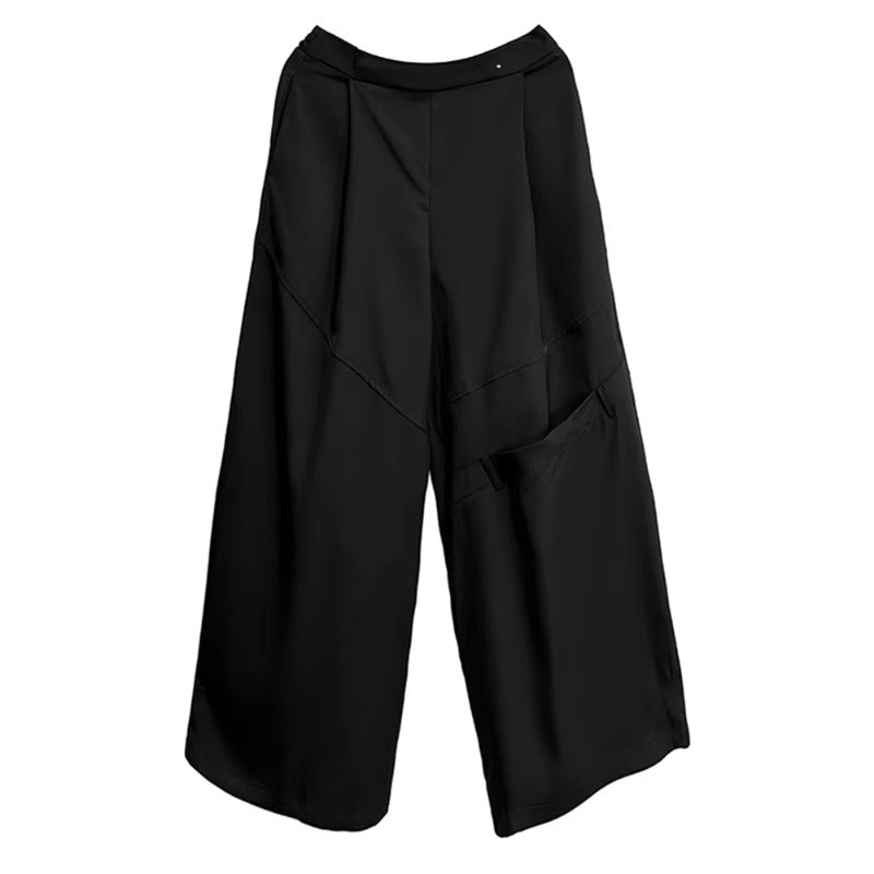 XITAO Trendy Female Wide Leg Pants Patchwork Elastic Waist All Match Solid Color 2024 New Spring Women Casual Pants GYX1800