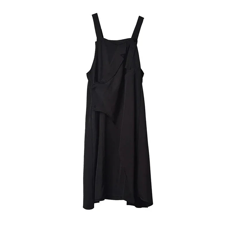 XITAO Asymmetrical Camisole Dress Fashion Solid Color Personality Square Collar Loose Suspenders Dress 2022 Spring New GWJ2791