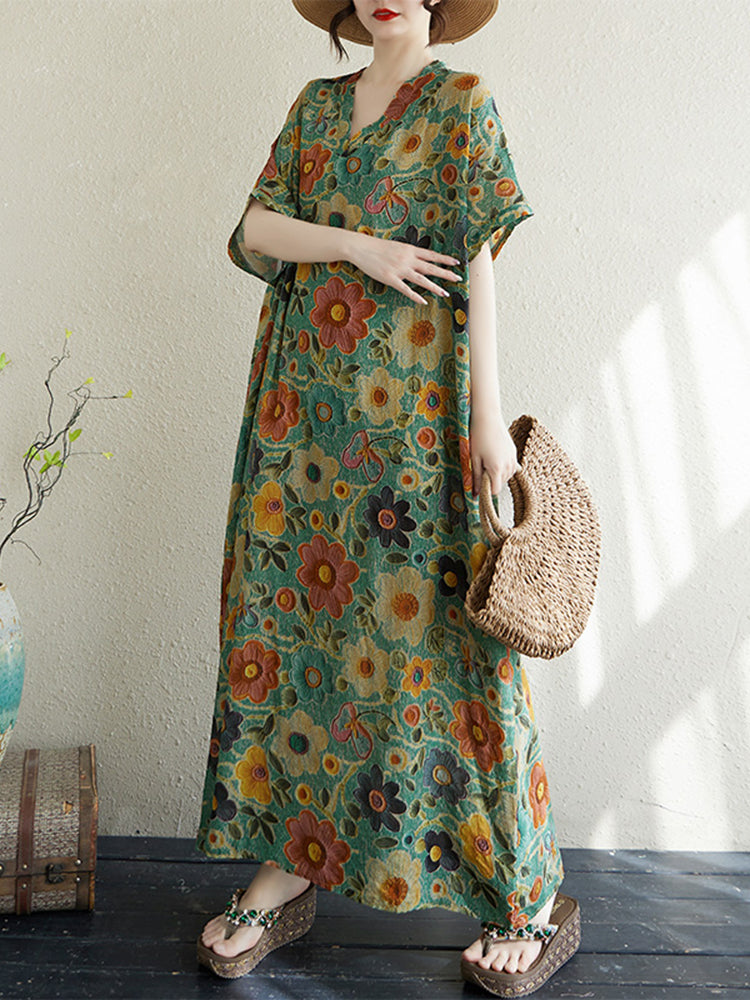XITAO Print Casual V-neck Dress Loose Fitting A-line Slimming Half Sleeve Sweet Goddess Fan Summer Female Dress ZMY1109