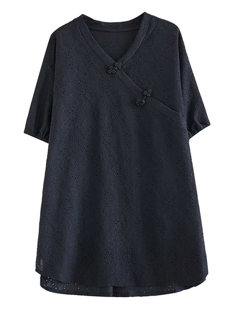 XITAO Asymmetric V-neck T-shirt Casual Short Sleeve Simple Solid Color Chinese Style All Match Summer Female T-shirt ZMY1101