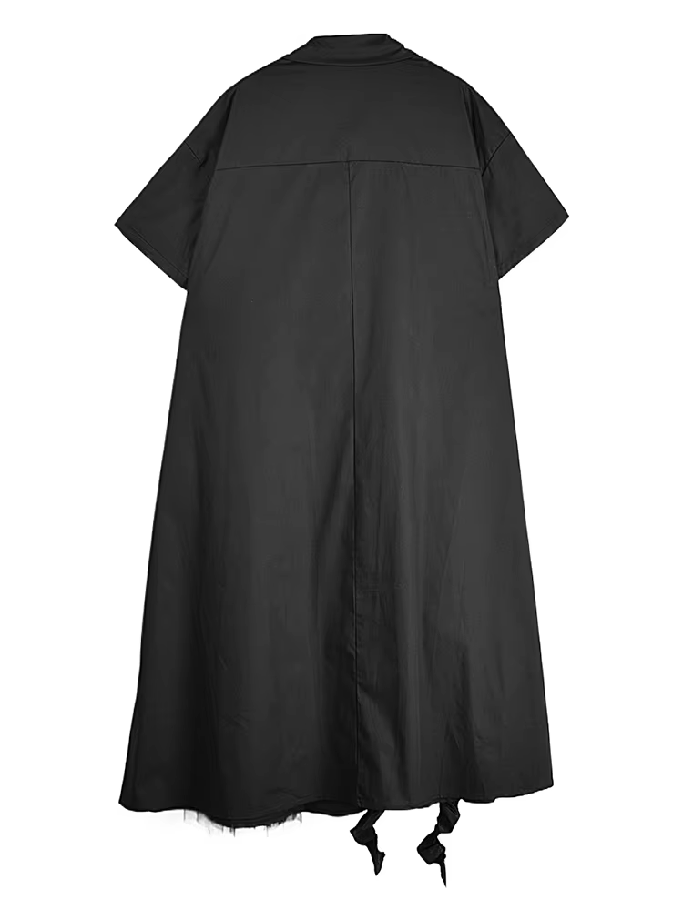 XITAO Patchwork Mesh Flower Dress Casual Solid Color Loose Fitting Korea A-line Short Sleeve Single Breasted Women Dress GYX1626