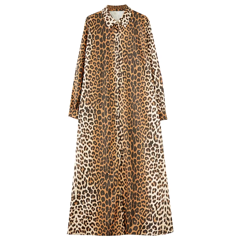 X XITAO Leopard Print Single Breasted Lapel Dress Full Sleeve Casual Simple A-line Fashion Shirt Collar Popular Slimming Women Dress GMM1318