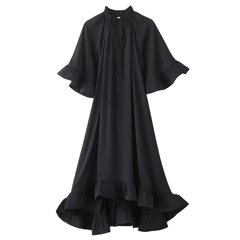 XITAO Drawstring Irregular Loose Dress V-neck Butterfly Sleeves Personality Slimming Solid Color Summer Woman Dress ZMY1387