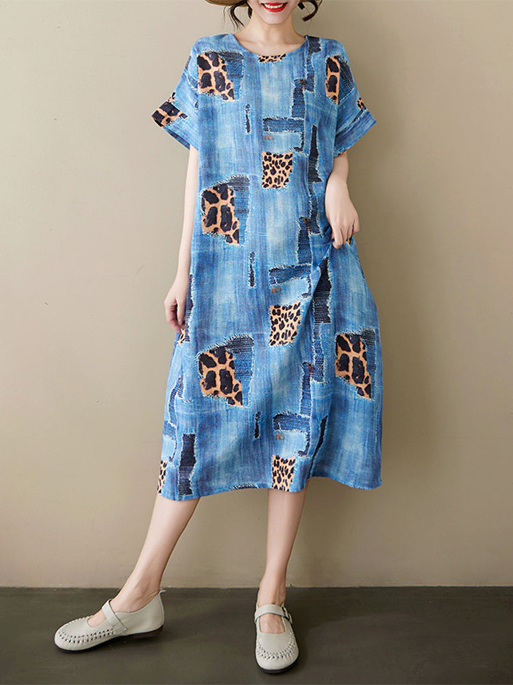 XITAO Print O-neck Short Sleeve Dress A-line Pullover Casual Loose Fitting Comfortable Summer Female Dress ZMY1120