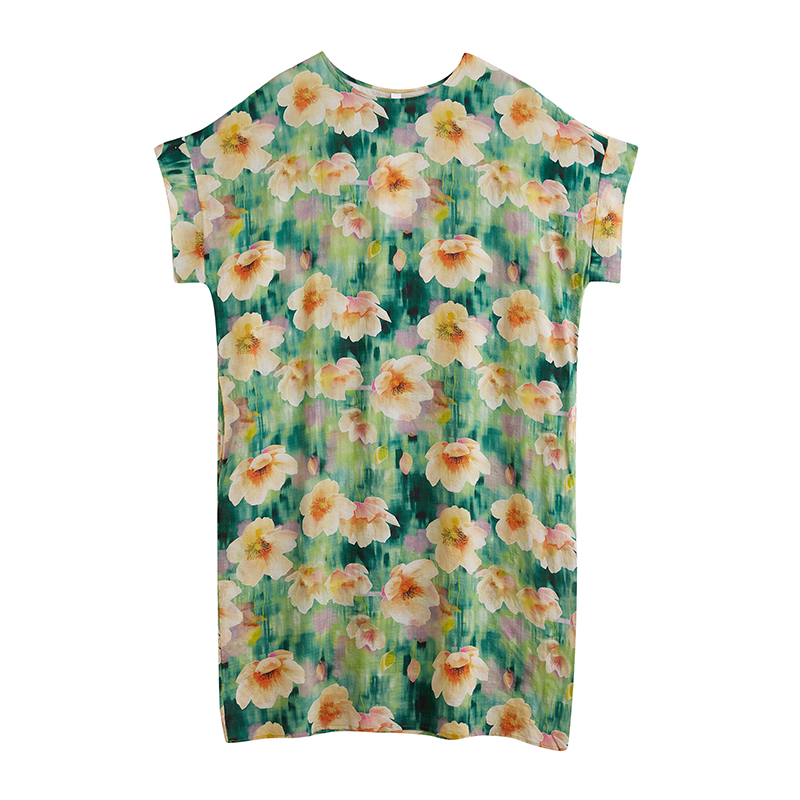 XITAO Print Floral Short Sleeve Dress Mid-calf A-line Loose Fitting Sweet O-neck Goddess Fan Summer Dress ZMY1114