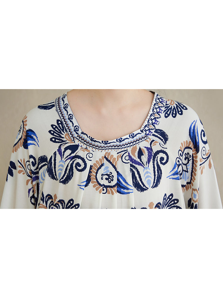 XITAO Print Half Sleeve Dress Casual A-line O-neck Simple Pullover Ethnic Style Personality Loose Fitting Women Dress ZMY1097
