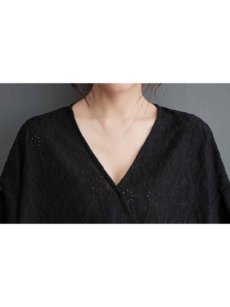 XITAO Asymmetric Button Shirt Casual V-neck Loose Fitting Chinese Style Half Sleeve Simple Single Breasted Women Blouse ZMY1105