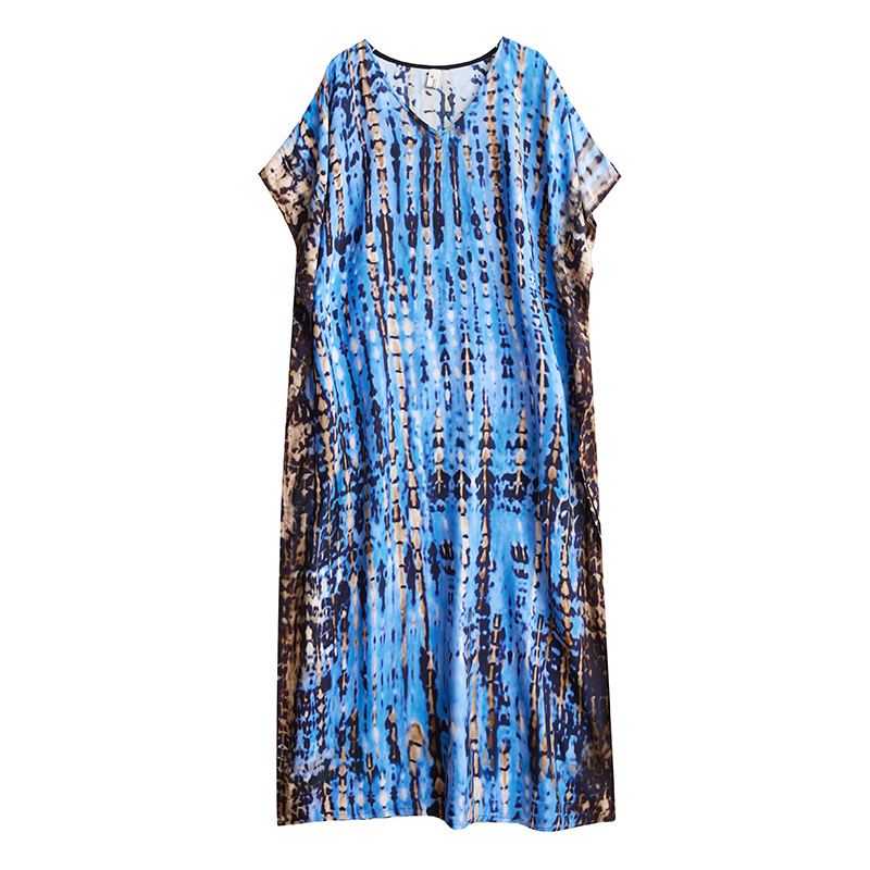XITAO Print V-neck Half Sleeve Dress Casual Loose Fitting Personality Elegant Mid-calf A-line Women Dress ZMY1038