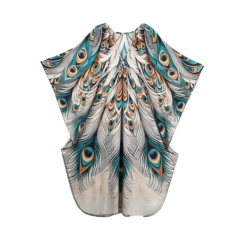 XITAO A-line Pullover Vintage Dress Peacock Print Side Slit Slimming New Arrival V-neck Casual Summer Woman Loose Dress GJ1183