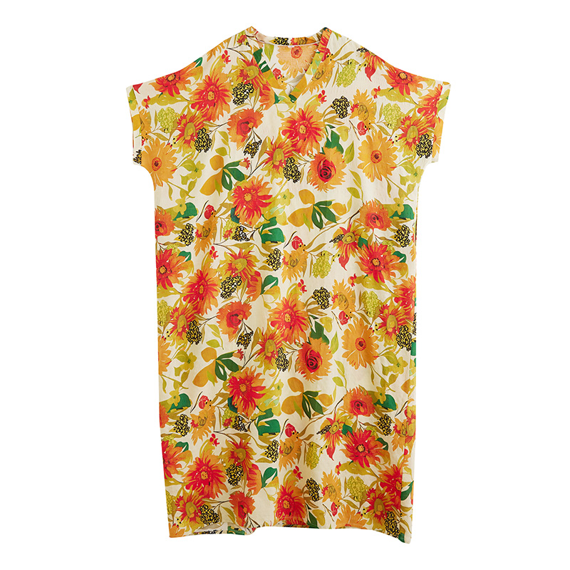 XITAO V-neck Print Dress Short Sleeve Casual Loose Fitting Slimming Elegant Pullover Summer Women Dress ZMY1107