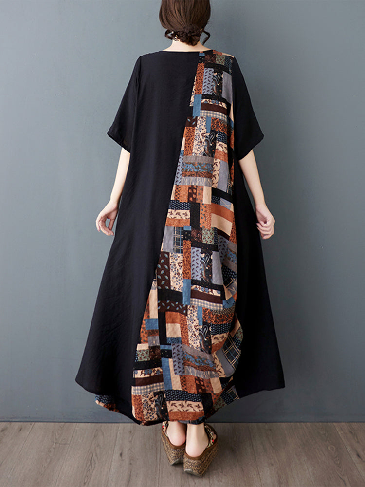 XITAO Asymmetrical Patchwork Dress O-neck Print A-line Half Sleeve Comfortable Pullover Summer Women Dress ZMY1130