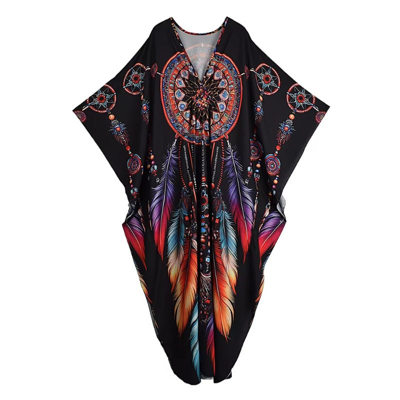 XITAO Bat Wing Sleeve Loose Print Dress Side Slit Personality Trend All-match Pullover Casual Elegant Summer Female Dress GJ1202