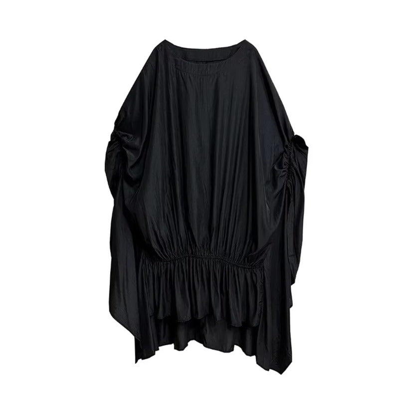 XITAO Solid Color Irregular O-neck Dress Slimming Bat Wing Sleeve Pullover Temperament Summer Woman New Arrival Dress ZMY1347