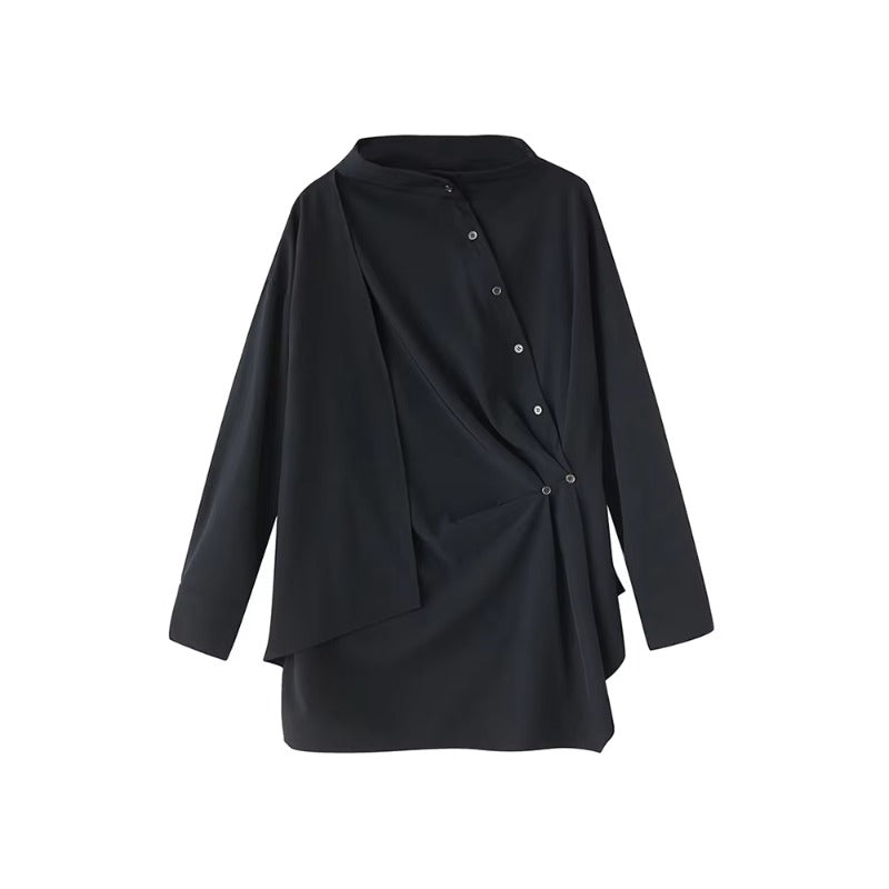 XITAO Button Half High Collar Vintage Blouse Irregular Solid Color Fashion Slimming All-match Loose Casual Female Shirts ZMY1406