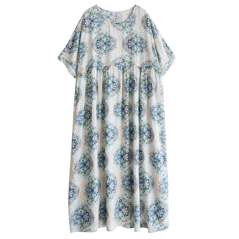 XITAO Print Flower O-neck Dress Casual Loose Fitting Slimming Short Sleeve A-line Long Style Summer Women Dress ZMY1131