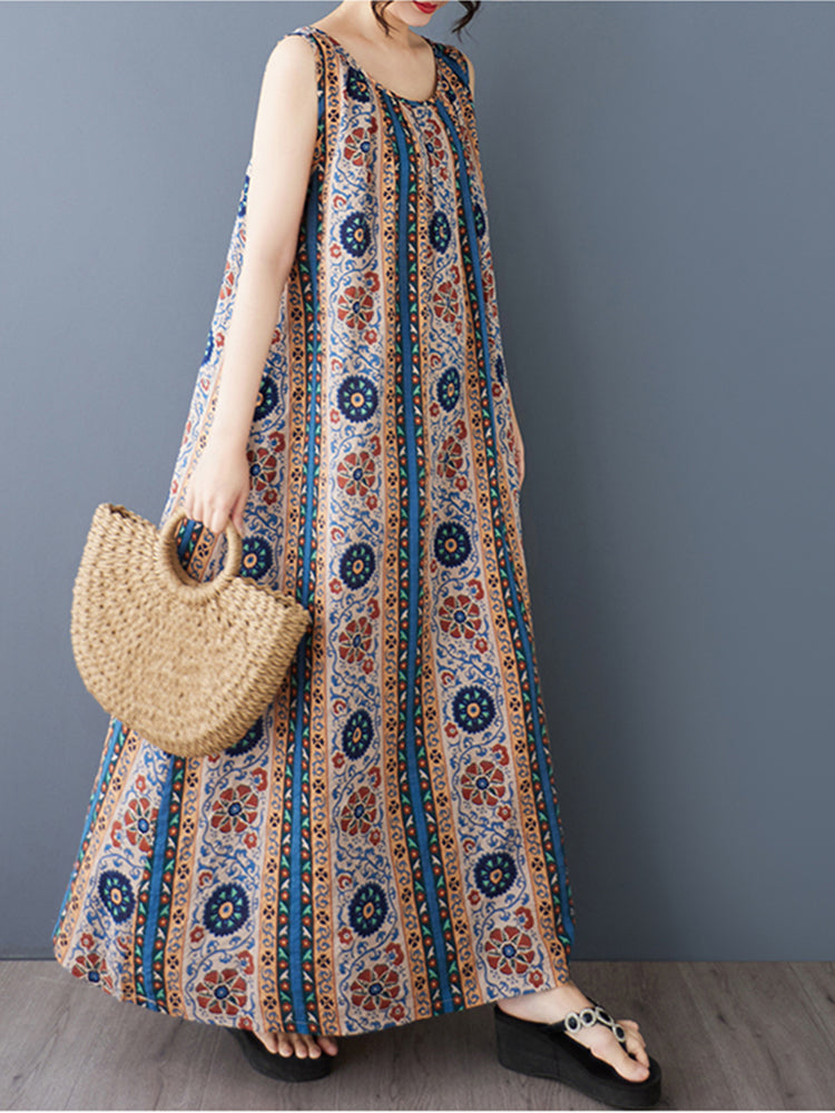 XITAO Print O-neck Dress Contrast Color Sleeveless Casual Loose Fitting Personality Pullover Simple Popular Female Dress ZMY1091