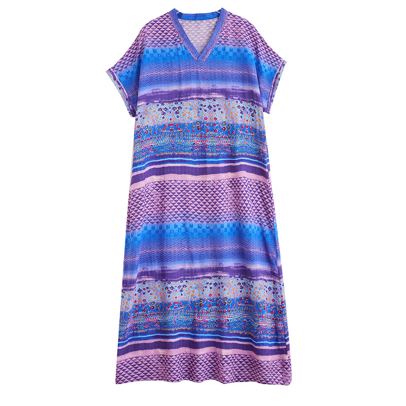 XITAO Print V-neck Pullover Dress Loose Fitting Comfortable Short Sleeve Vintage Women Summer Dress ZMY1040