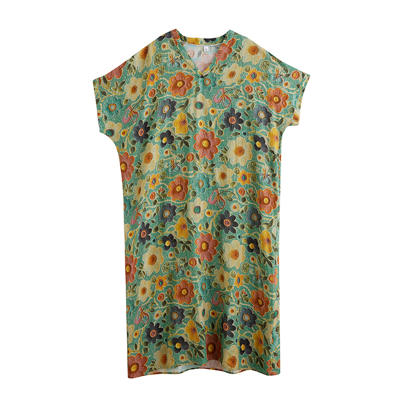 XITAO Print Casual V-neck Dress Loose Fitting A-line Slimming Half Sleeve Sweet Goddess Fan Summer Female Dress ZMY1109