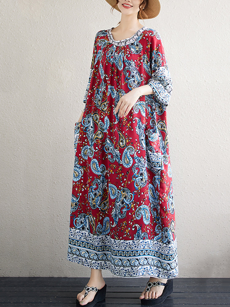 XITAO Pleated Print O-neck Dress Loose Fitting A-line Half Sleeve Long Style Pullover Summer Women Dress ZMY1099